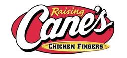 Raising Cane’s logo--red oval, white “Cane’s” script, yellow “Chicken Fingers” banner.