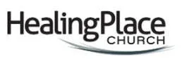 Black “Healing Place Church” logo with stylized swoosh underline on a light background.
