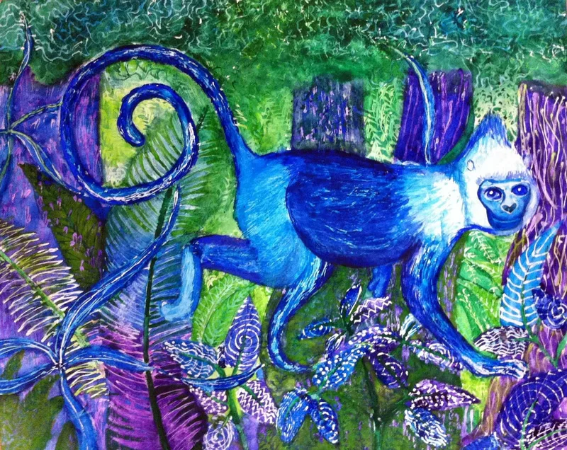 A painting of a blue monkey